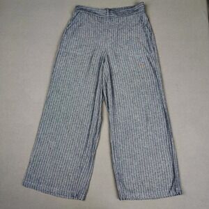 Max Studio Linen Blend Wide Leg Trouser Women XL Blue Striped Costal Cruise Pant